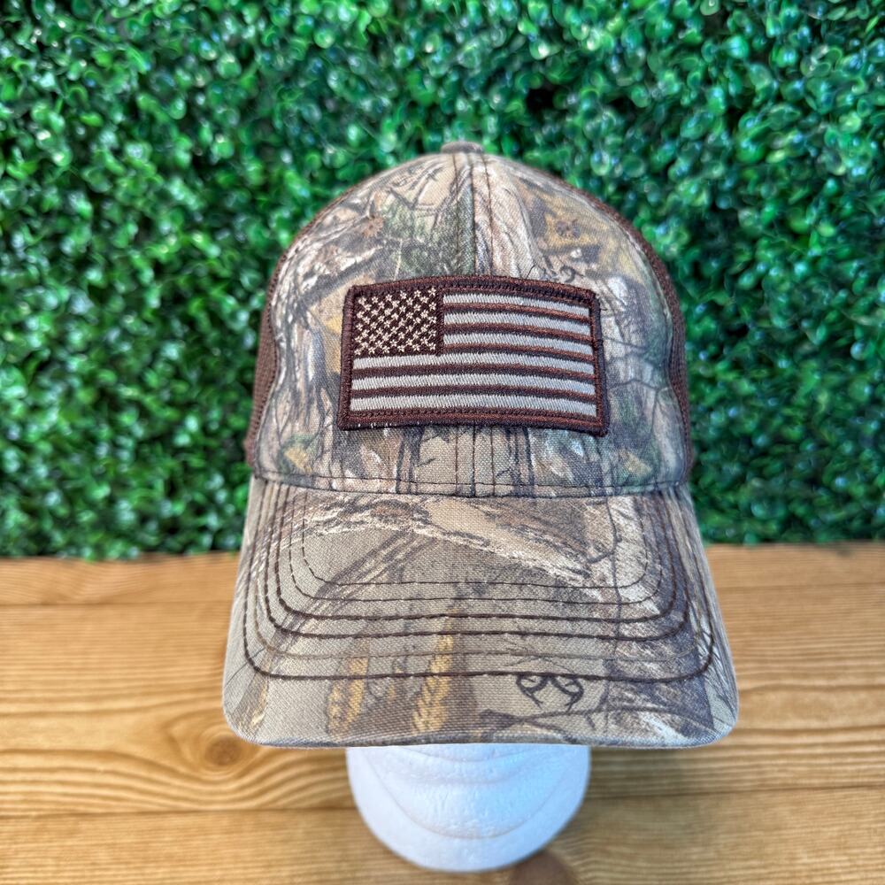 Camo Mesh Trucker US Flag Realtree Adjustable Strap Hat Cap One Size OS